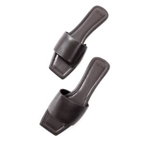 Mango Brown Square-Toe Slide Sandals